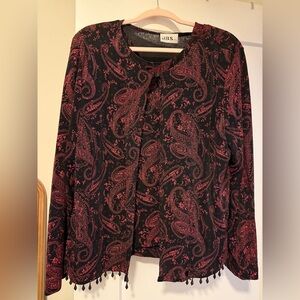 JBS Glitter Beaded Black and Red Paisley Jacket & Tank